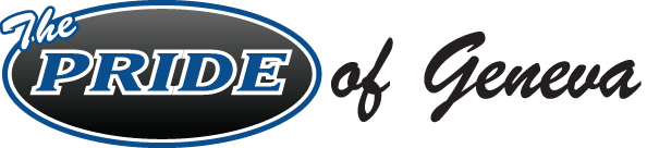 A logo for the pride of geneva is shown on a white background.