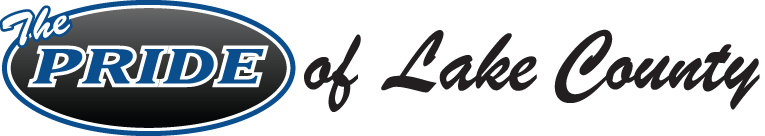 A logo for the pride of lake county is shown on a white background.