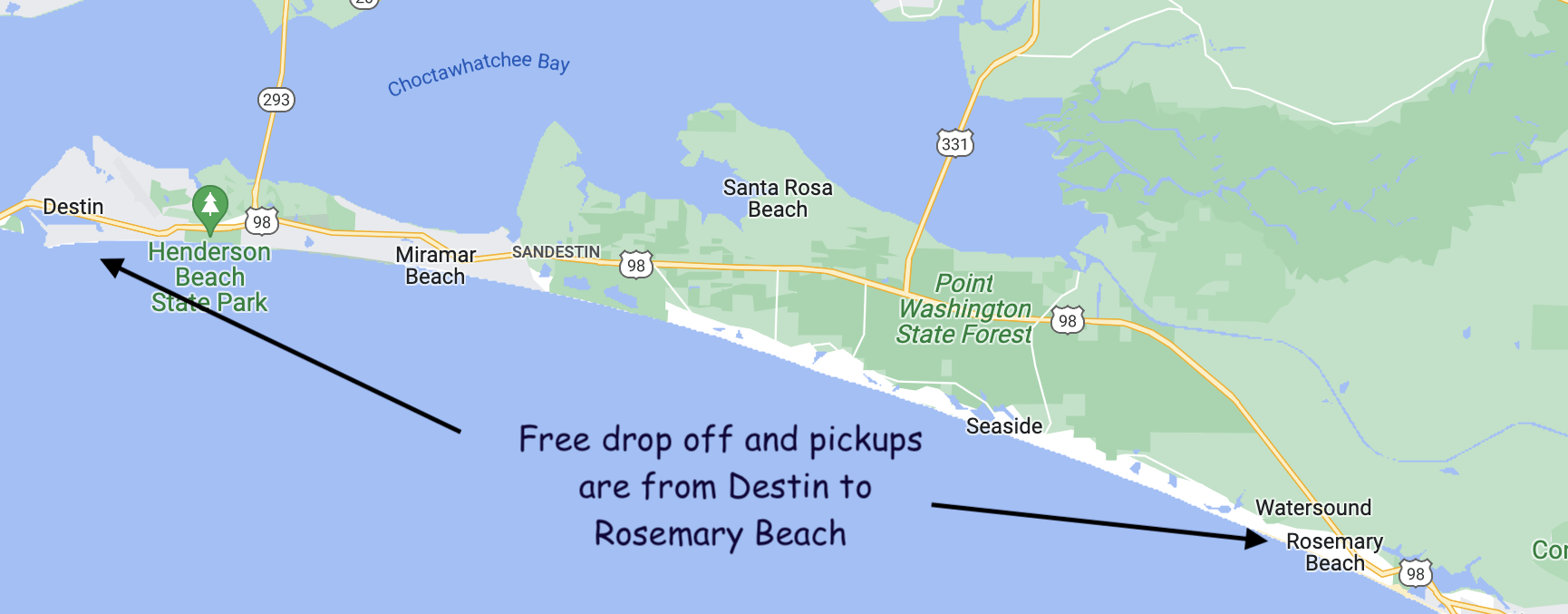 Delivery Map — Santa Rosa Beach, FL — Vaca Cart Rentals LLC
