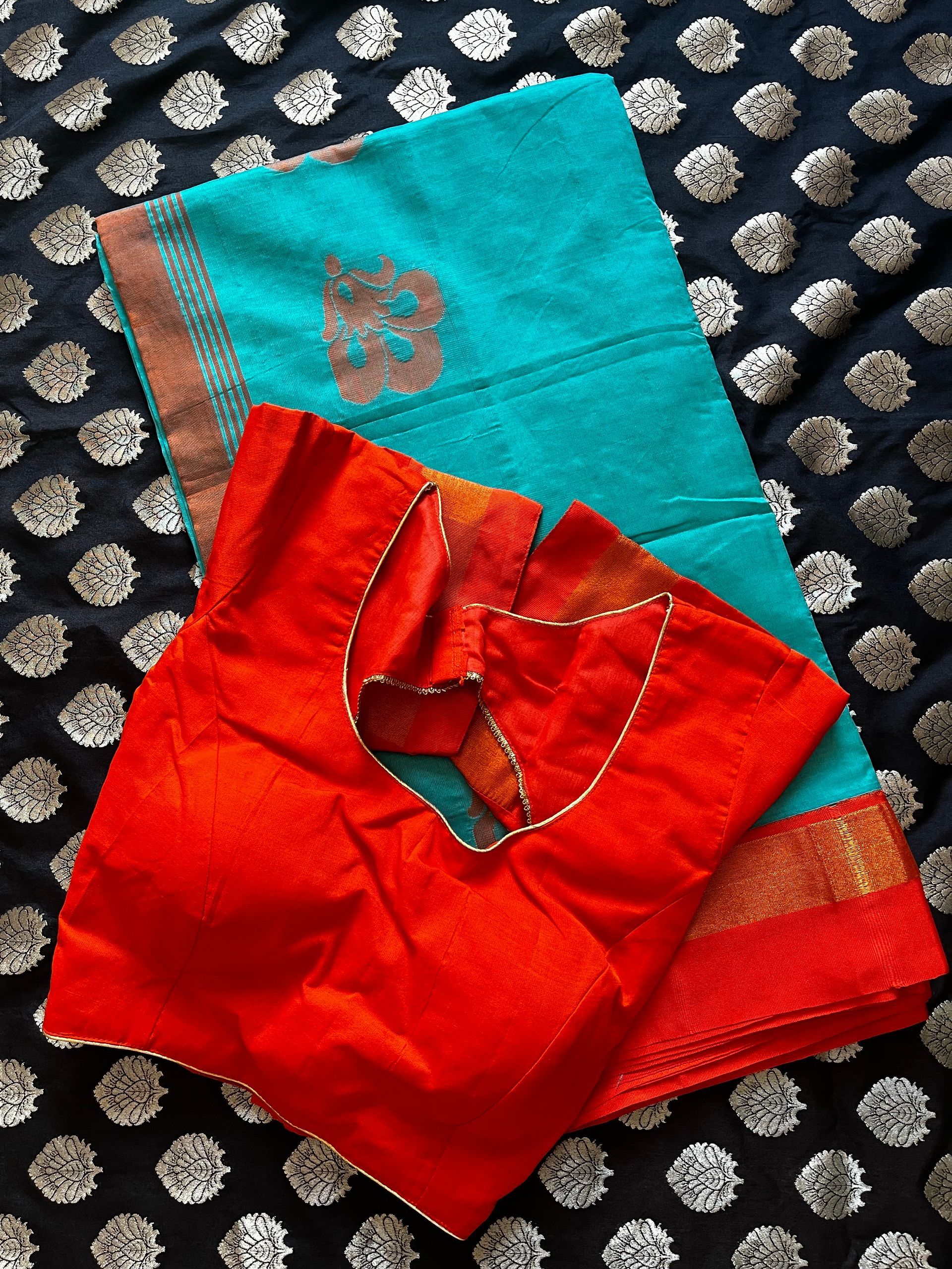Cotton Silk Green Saree + Blouse