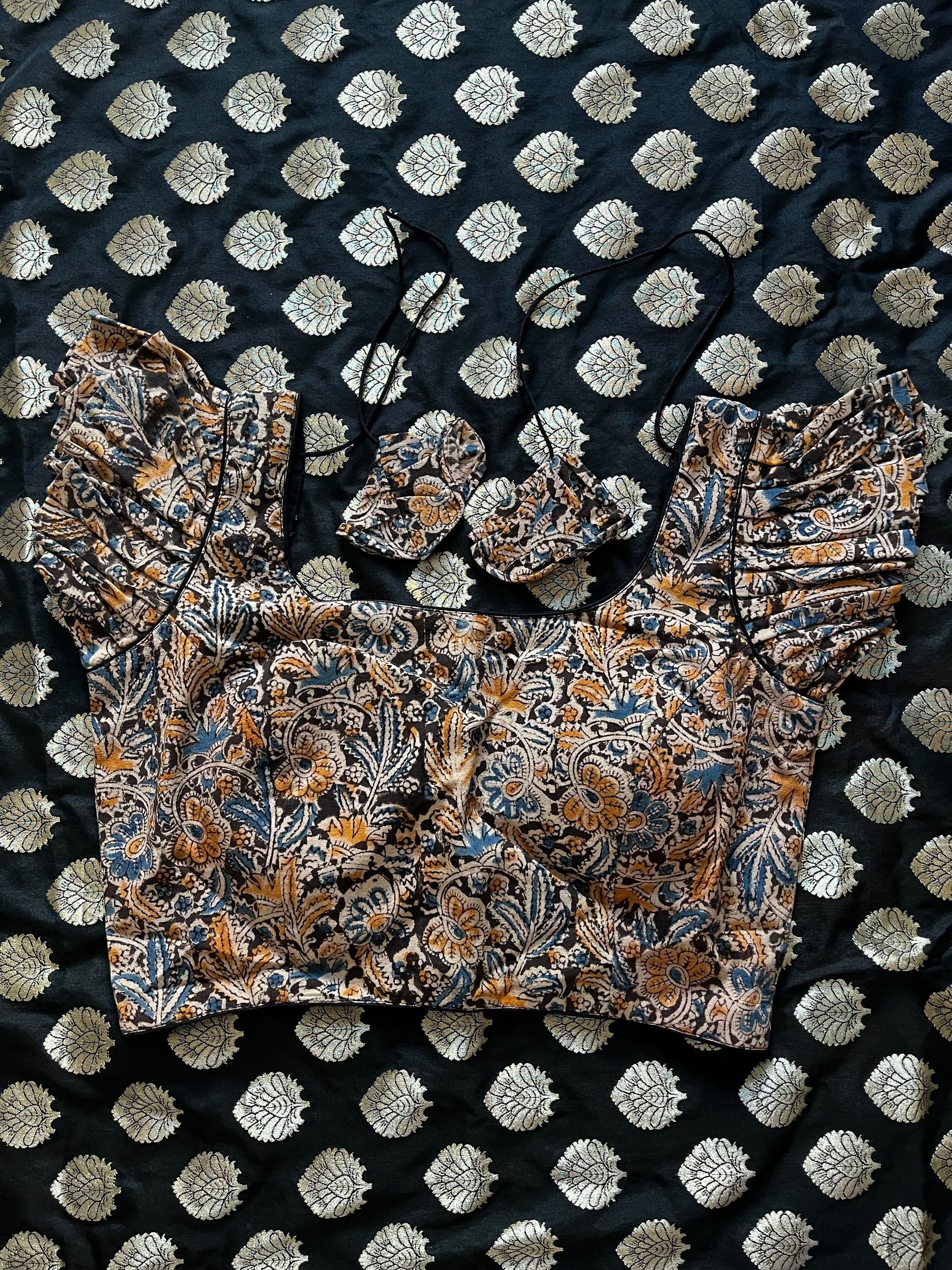Kalamkari Ruffled Blue Blouse