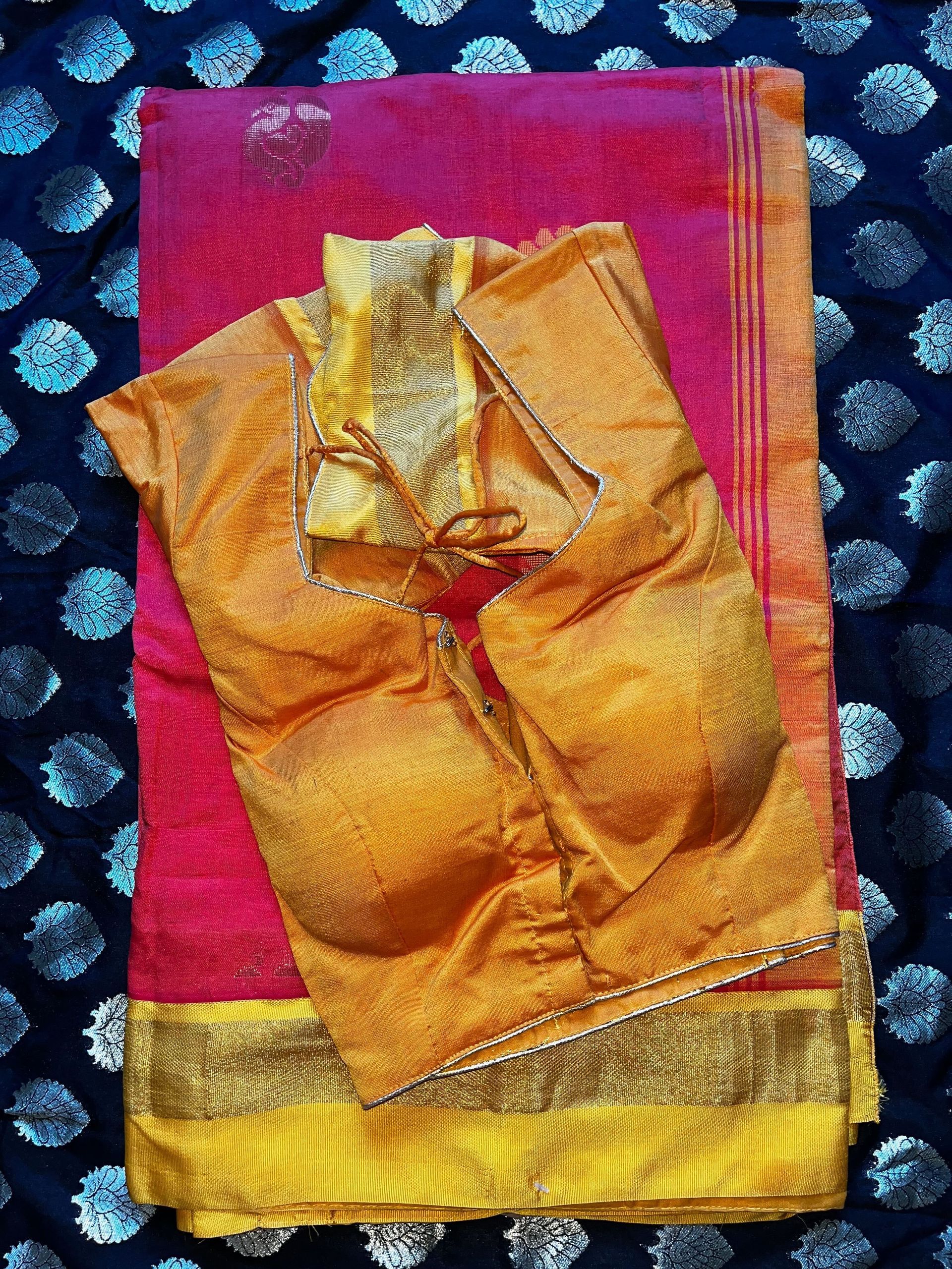 Orange Silk Cotton Saree + Blouse