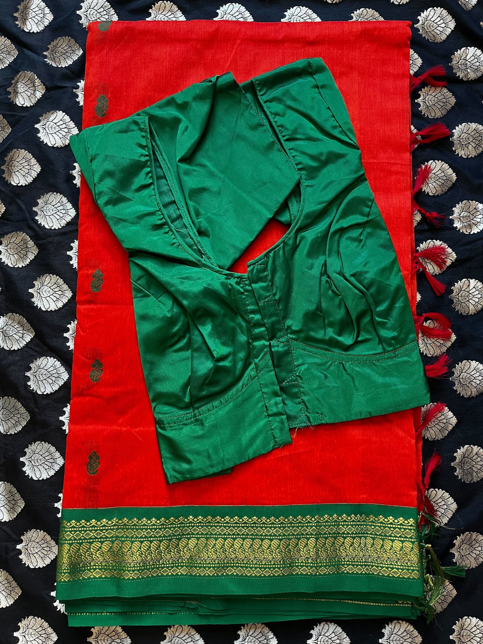 Orange Cotton Saree + Blouse