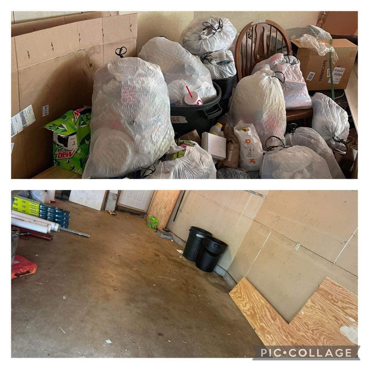 A before and after picture of a messy room