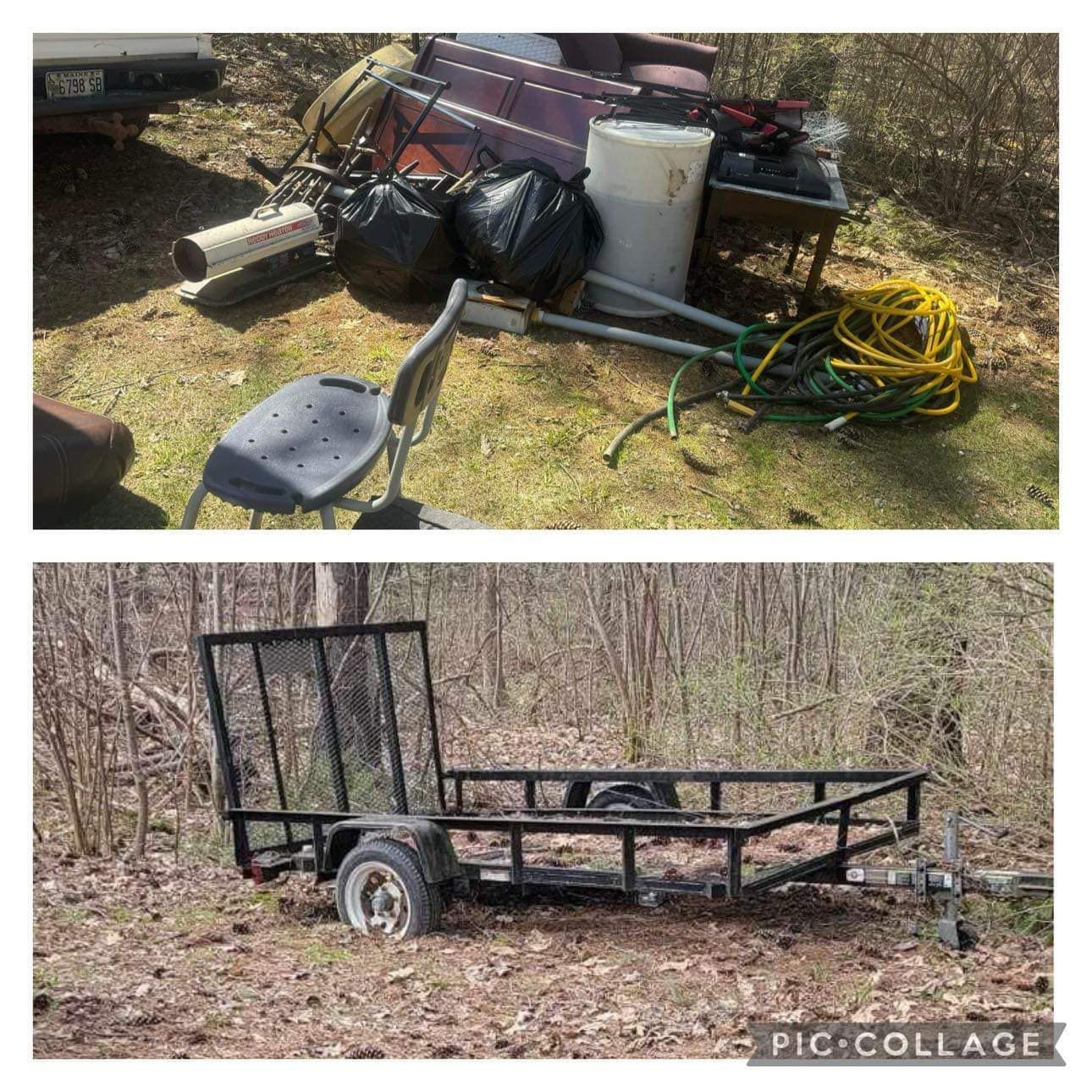 A picture of a chair and a picture of a trailer