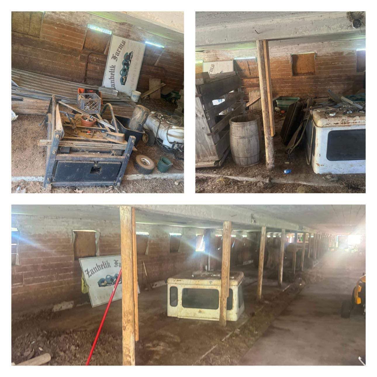 A collage of three pictures of a barn with a sign that says ' brooklyn farms ' on it