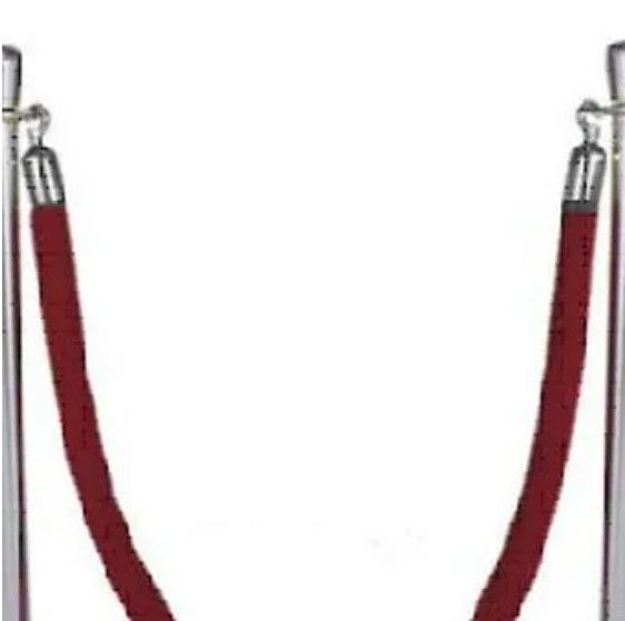 A red rope is hanging from a metal pole on a white background.