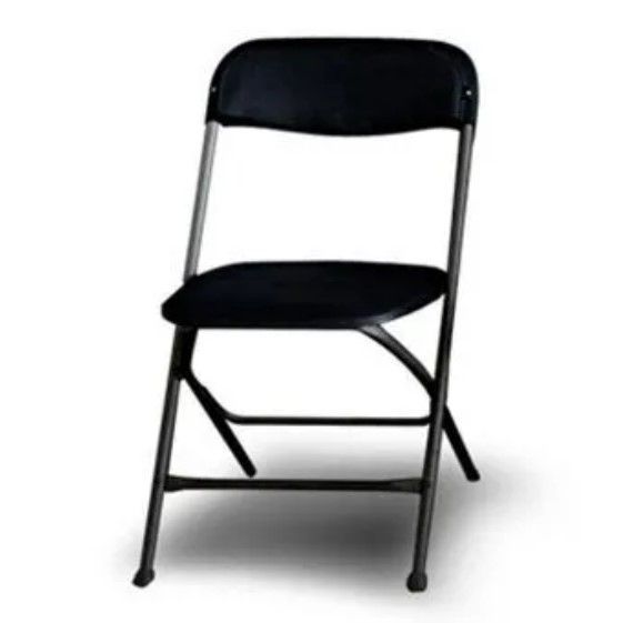 A black folding chair on a white background