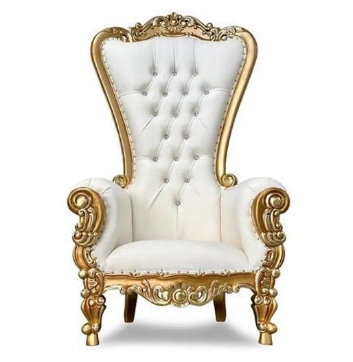 A white and gold throne chair on a white background