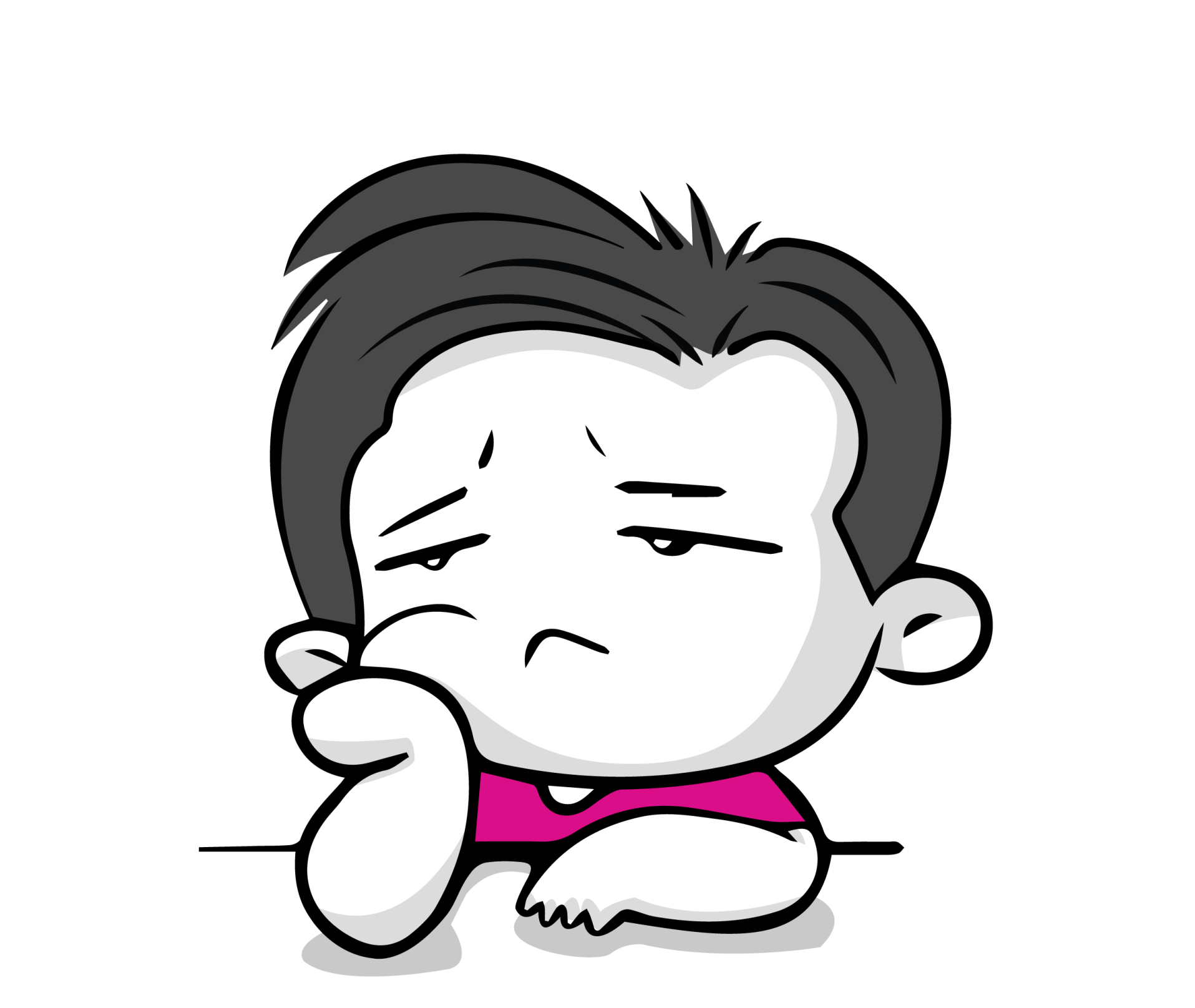 a cartoon of a boy with a sad look on his face .