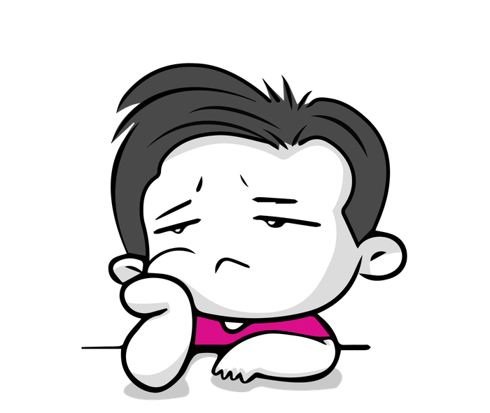 a cartoon of a boy with a sad look on his face .