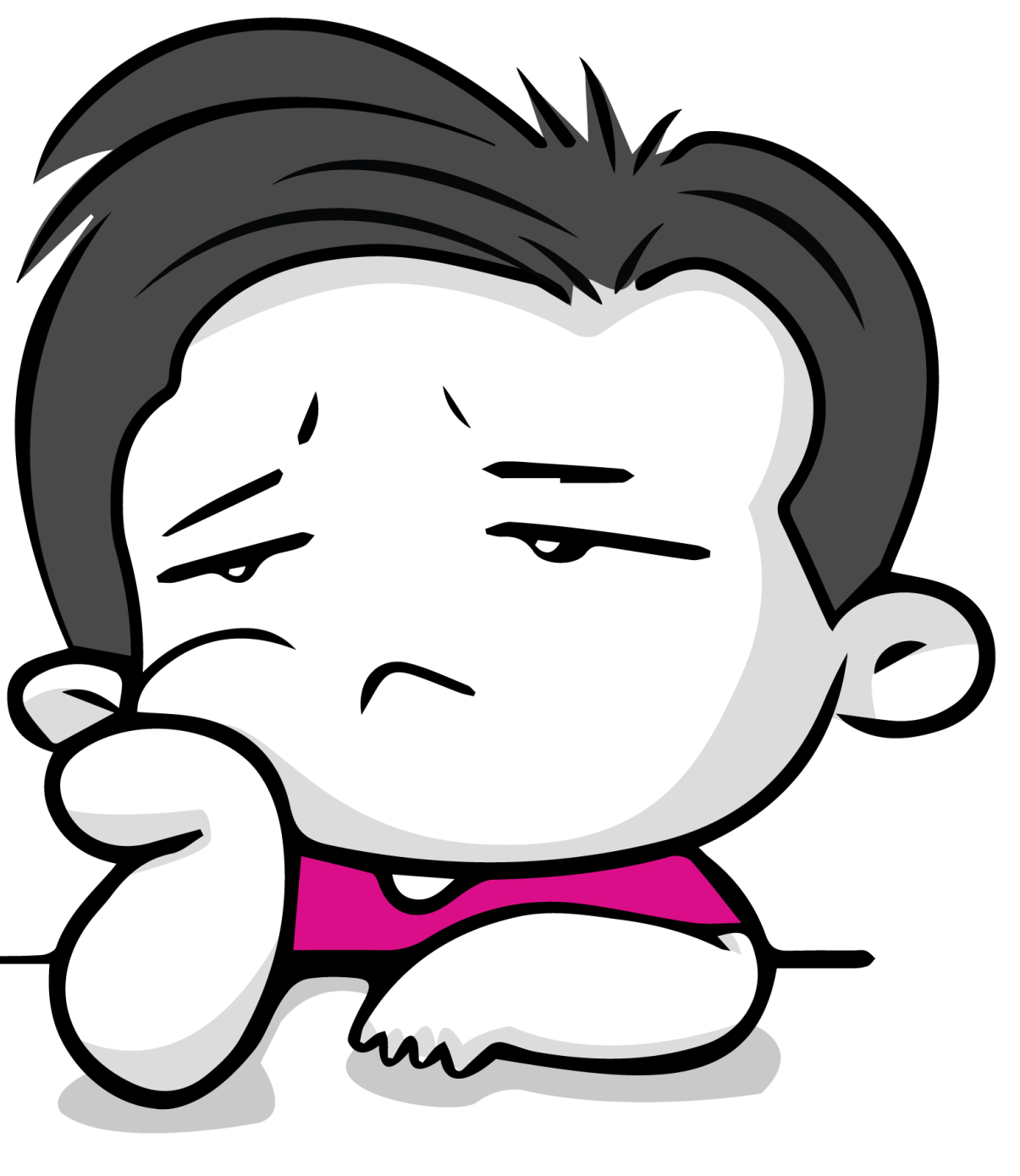 a cartoon of a boy with a sad look on his face .