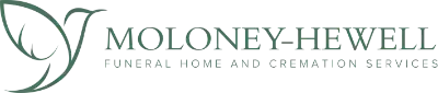 Moloney-Hewell Funeral Home and Cremation Services logo with stylized green leaf icon on white background