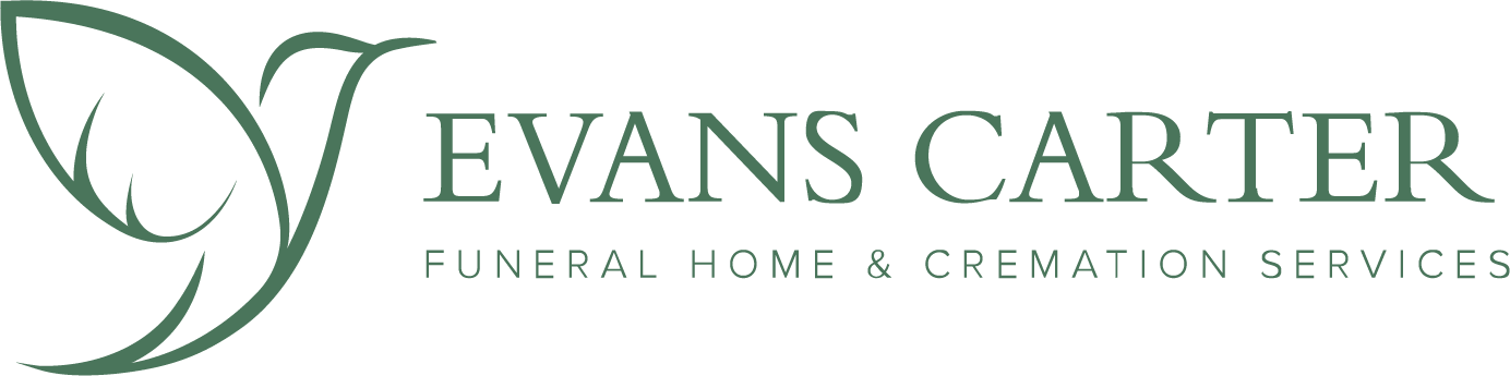 Evans Carter Funeral Home & Cremation Services logo in green serif text with a leaf emblem