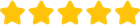 Five yellow stars in a row, rating or review graphic.