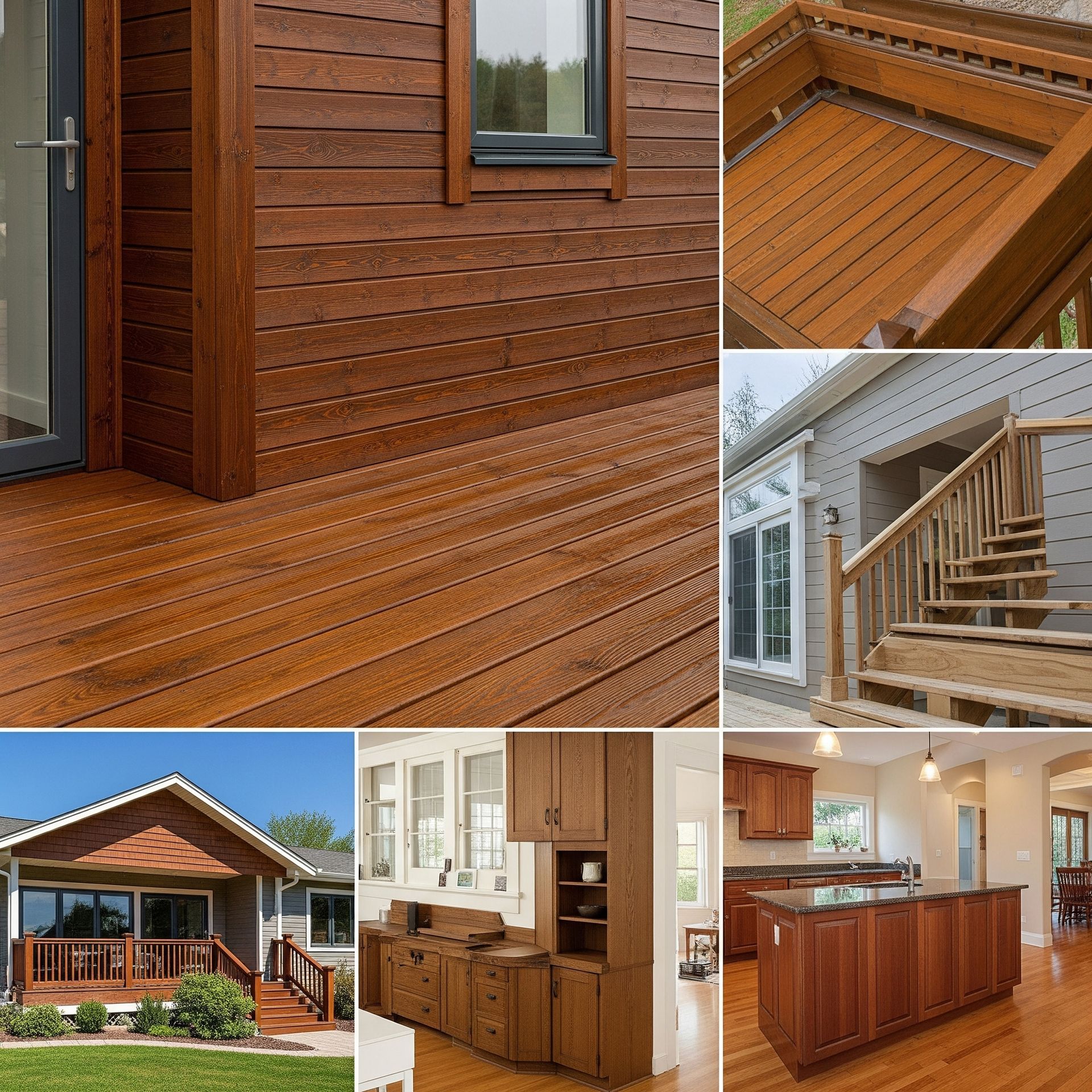 A house with a wooden deck and stairs