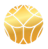 A gold ball with a white outline on a white background.