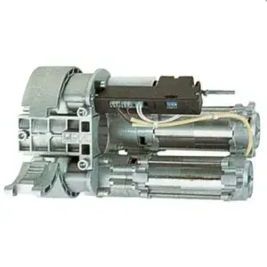 Motore per tapparelle con alloggiamento in metallo, cablaggio e scatola di controllo integrata.