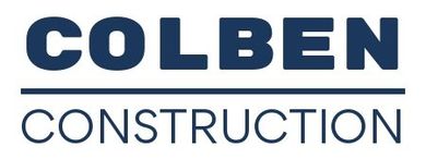 Logo for Colben Construction, dark blue letters on white,