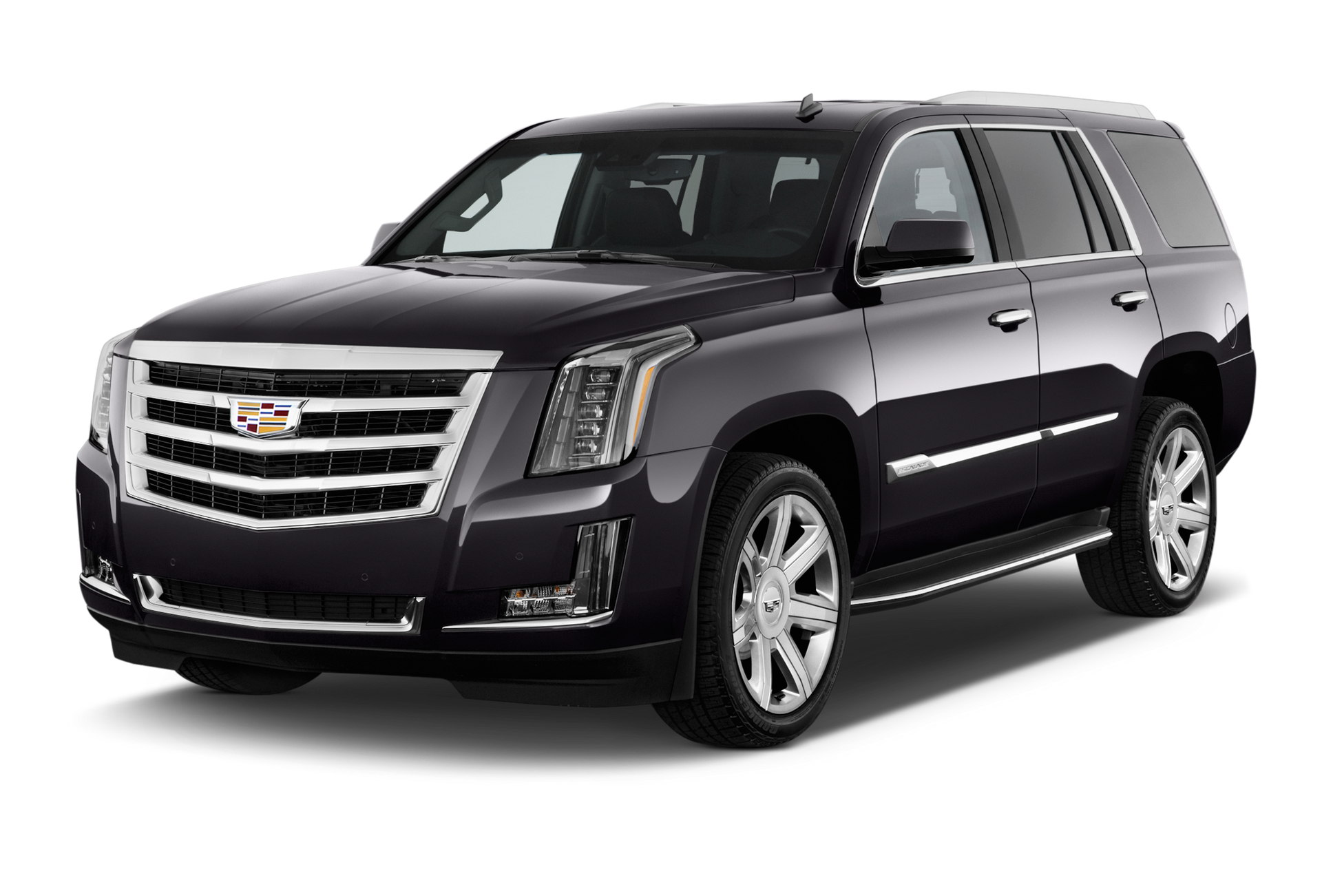 A black cadillac escalade is shown on a white background.