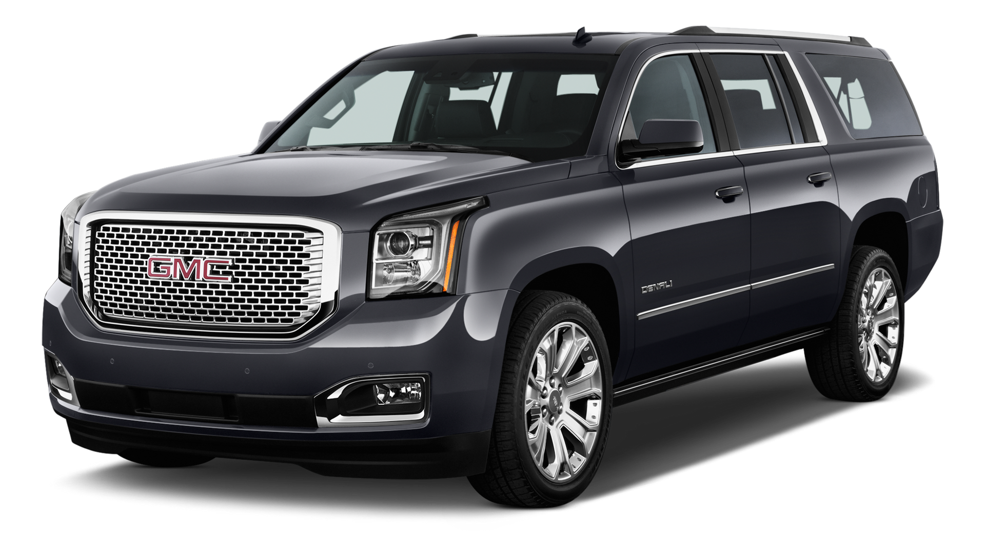 A black gmc yukon is shown on a white background.