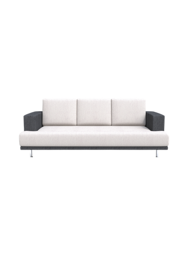 Modern gray and white sofa with dark gray armrests.