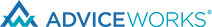 A blue and white logo for advice works