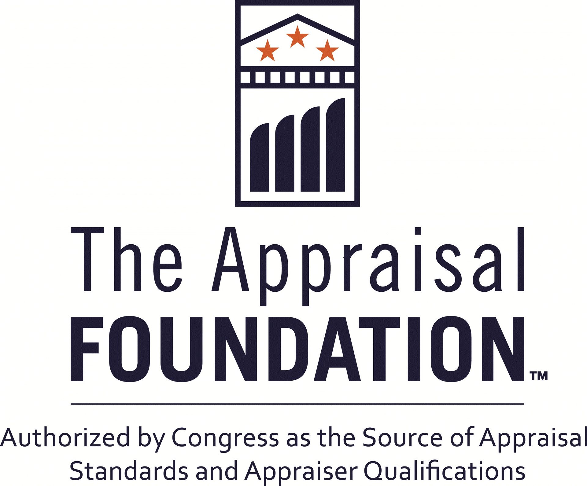 The logo for the appraisal foundation is authorized by congress as the source of appraisal standards and appraiser qualifications.