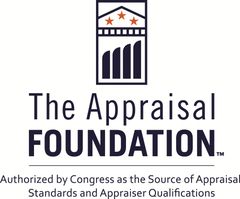 The logo for the appraisal foundation is authorized by congress as the source of appraisal standards and appraiser qualifications.