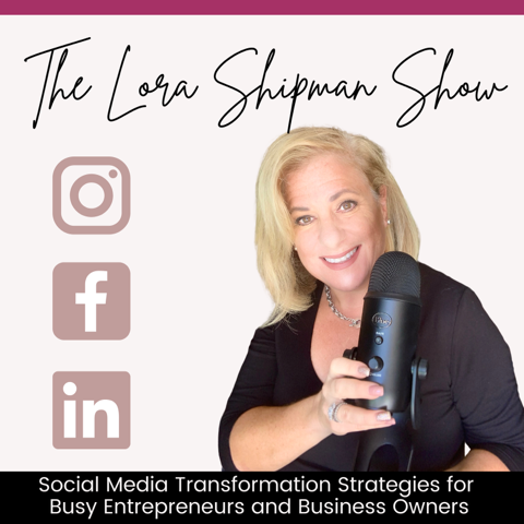 Image of Lora Shipman with social icons and the name of her podcast