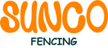 The sunco fencing logo is orange and blue on a white background