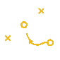 Diagrama de una obra; un círculo amarillo se mueve hacia otro círculo amarillo con X amarillas en el fondo.