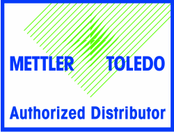 A blue and green logo for mettler toledo authorized distributor