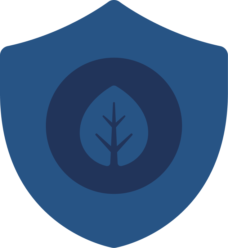 Blue shield with a dark tree emblem in the center