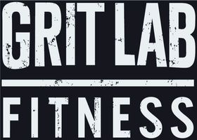 Grit Lab Fitness logo: White text on a dark gray rectangle. "GRIT LAB" above a horizontal line, and "FITNESS" below.