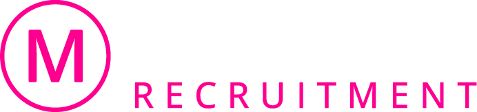 Logo: Pink "M" in a circle, "RECRUITMENT" in pink text.