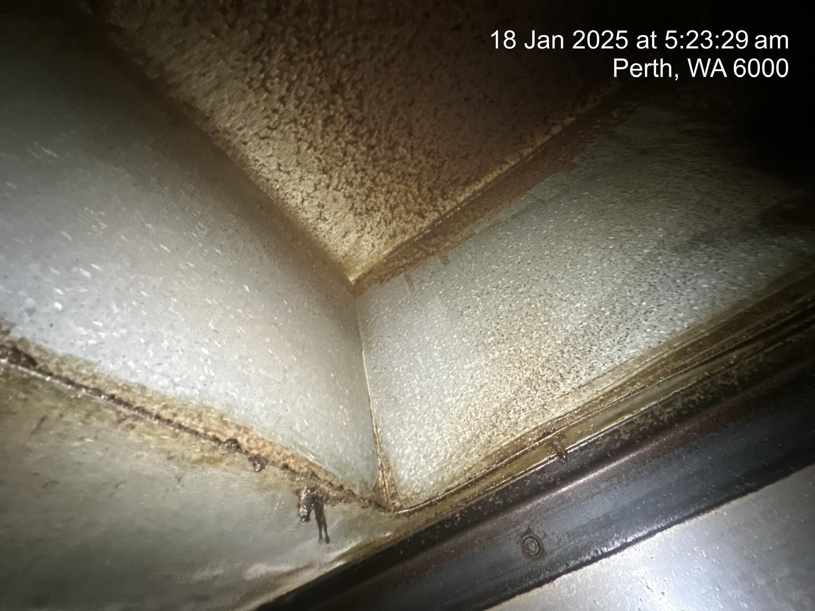 A close up of a dirty ceiling with a timestamp of 18 jan 2025 at 5:29 am.