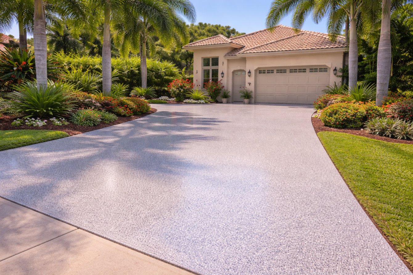Person applying asphalt sealant to a driveway with a roller.