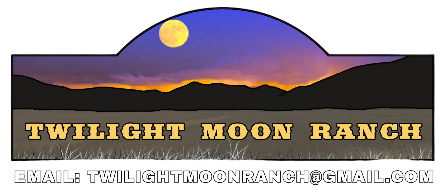 A black and white logo for twilight moon ranch with a house and a tree on a hill.