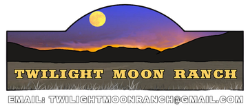 Twilight Moon Ranch logo: night sky with moon over mountains, tan text 