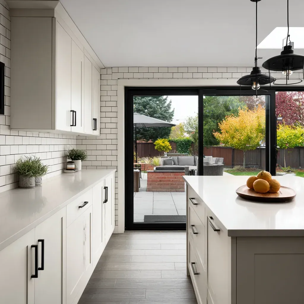 Professional Vancouver kitchen renovation with granite slab countertops, pantry storage installation, and contemporary lighting upgrades.
Full-service Vancouver kitchen remodeling project including cabinet replacement, quartz countertop installation, and backsplash tile enhancement.
Luxury kitchen renovation Vancouver BC showcasing marble island slab, bespoke cabinetry installation, and structural layout redesign.
Vancouver kitchen remodel transformation featuring shaker cabinets, quartz waterfall island, and hardwood flooring upgrade.
Contemporary Vancouver kitchen renovation including granite countertop replacement, tile flooring installation, and complete remodeling execution.