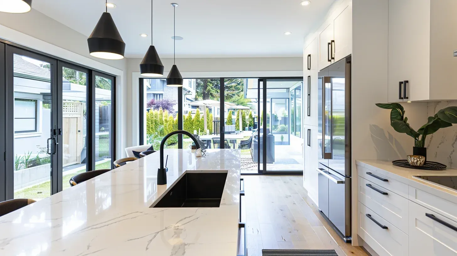 Open-concept kitchen remodeling Vancouver BC with structural beam installation, layout expansion, and quartz countertop integration.
Vancouver kitchen renovation transformation including cabinet refacing, granite island construction, and backsplash tile enhancement.
Contemporary Vancouver kitchen remodel featuring quartz countertop upgrade, integrated LED lighting, and custom pantry cabinetry.
Professional kitchen remodeling Vancouver BC with marble slab surfaces, tile flooring upgrade, and comprehensive renovation management.
Residential Vancouver kitchen renovation showcasing granite countertops, custom cabinetry installation, and open-concept redesign.