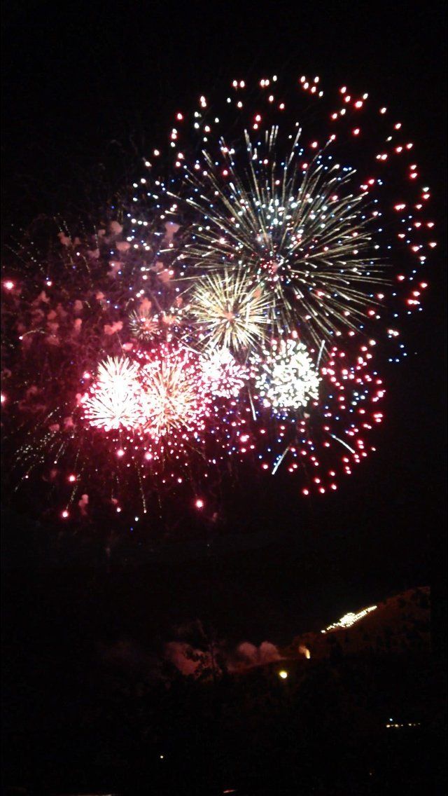 Bre Hall Fireworks exploding in the night sky over  Butte, MT
