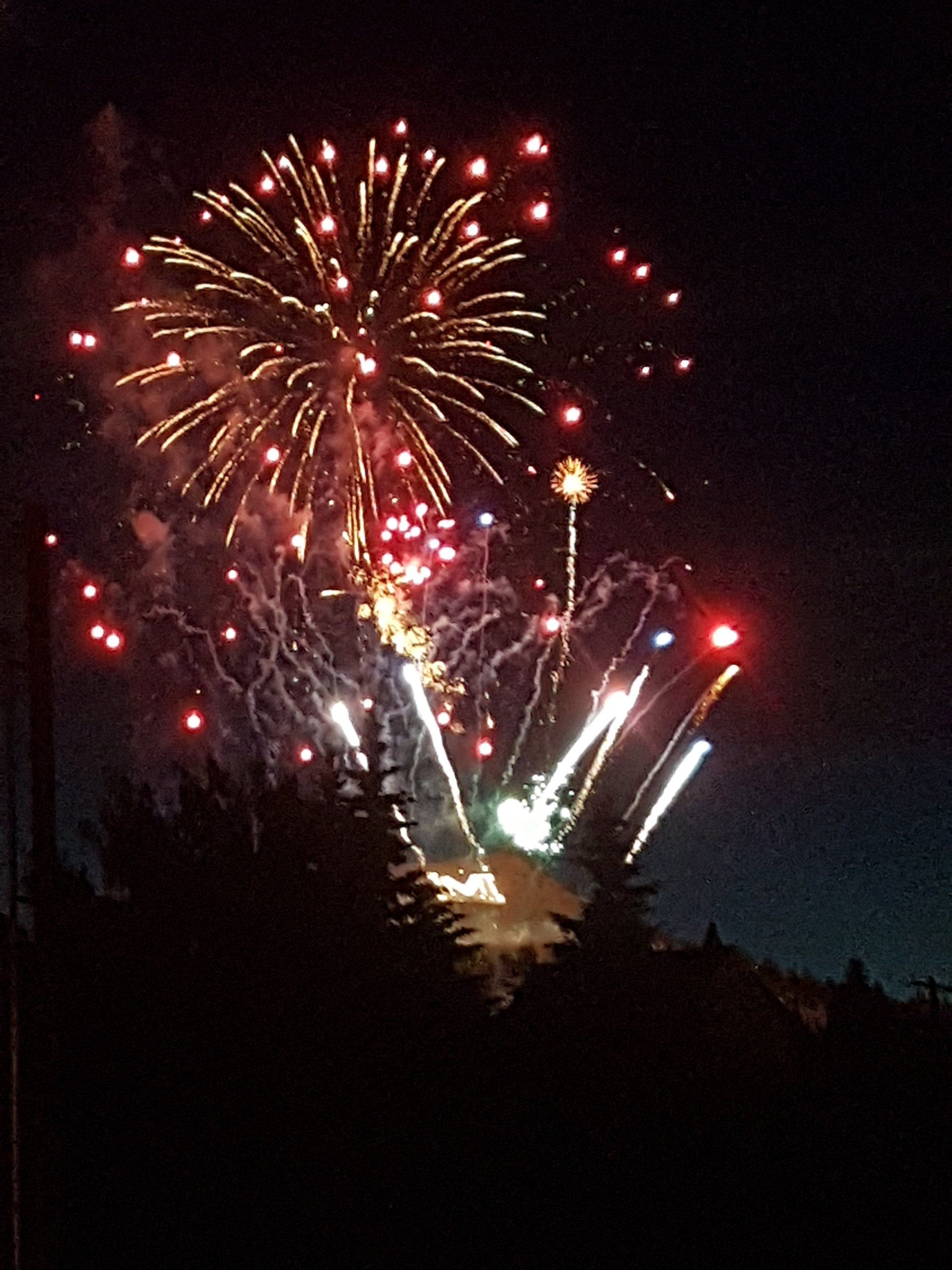 Shawna Mallo Copple Fireworks exploding in the night sky over  Butte, MT