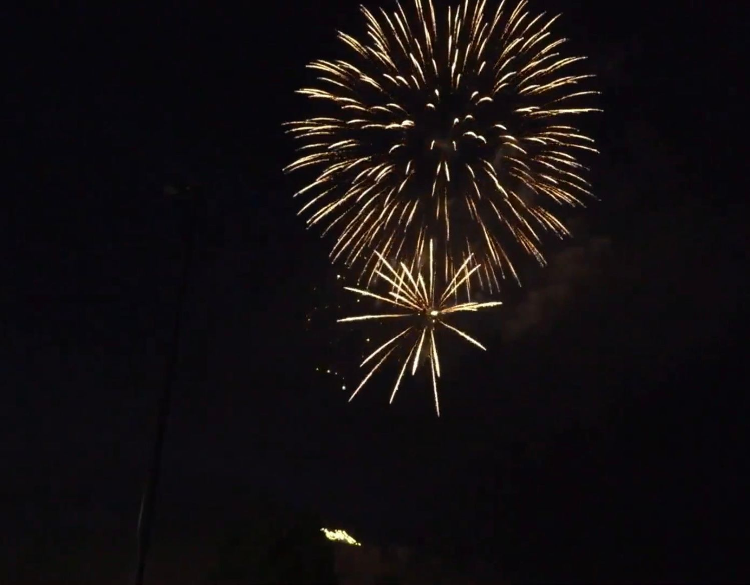 Fireworks exploding in the night sky over  Butte, MT
