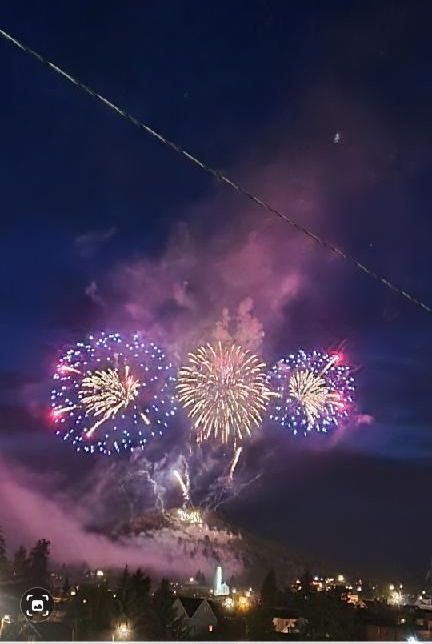 Fireworks exploding in the night sky over  Butte, MT