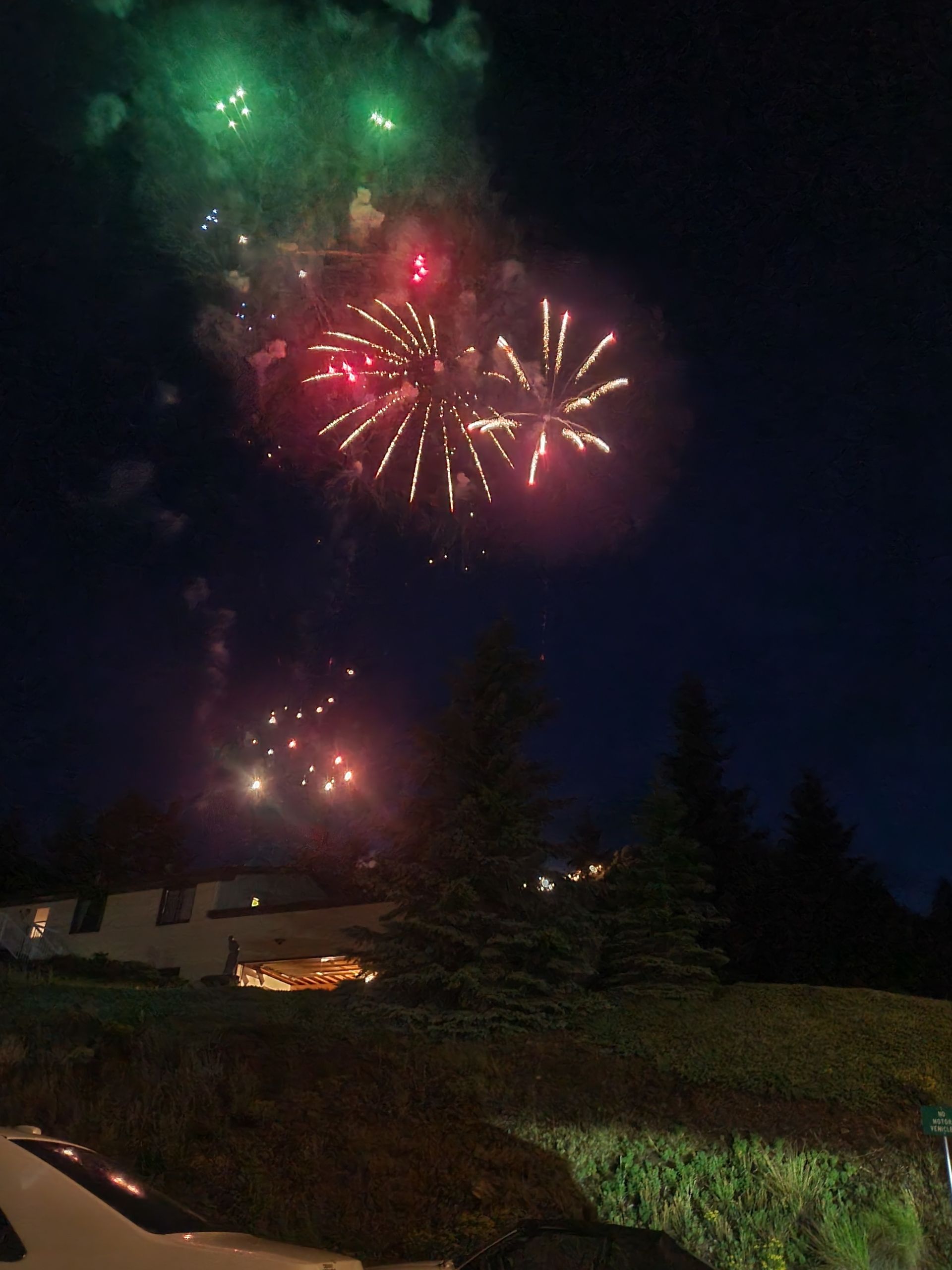 Fireworks exploding in the night sky over  Butte, MT