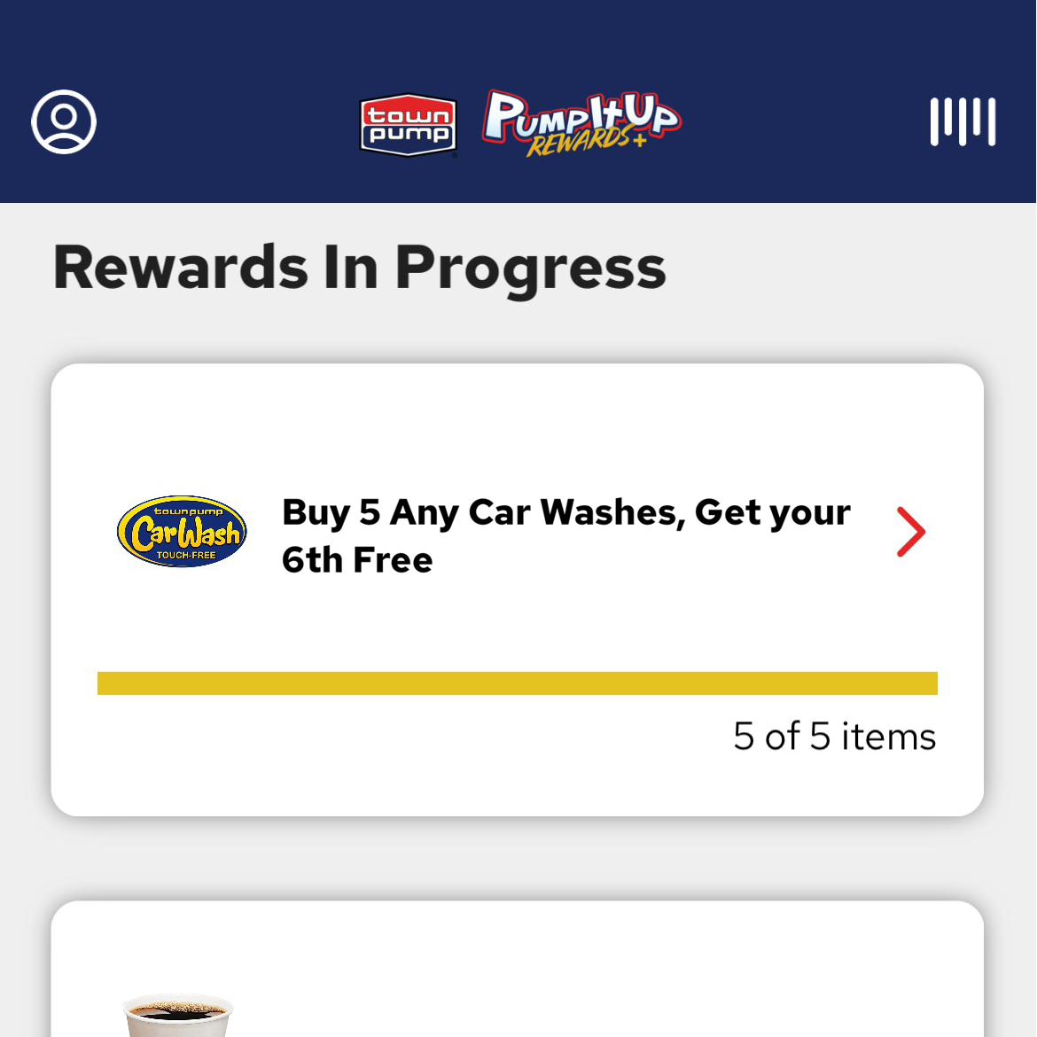 Buy 5 any Car Washes, Get your 6th Free  Rewards in Progress screenshot from app
