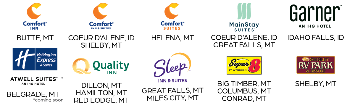 graphic showing all Town Pump Hotel Group hotels & locations
