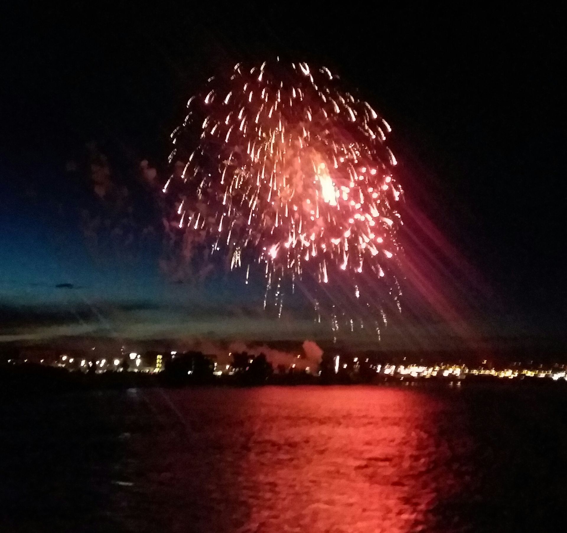 Fireworks exploding in the night sky over  Butte, MT